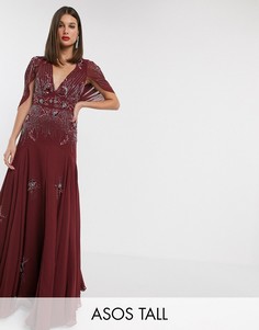 Платье макси с пайетками и цветочной отделкой бисером ASOS DESIGN Tall-Красный