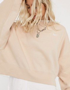 Светло-бежевый свободный oversized-свитшот с логотипом-галочкой Nike