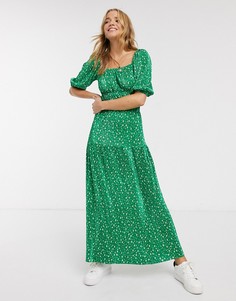 Зеленое плиссированное платье макси с цветочным принтом ASOS DESIGN-Мульти
