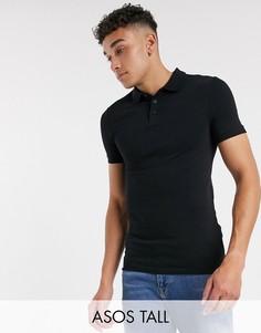 Поло черного цвета обтягивающего кроя из органического хлопка ASOS DESIGN Tall-Черный
