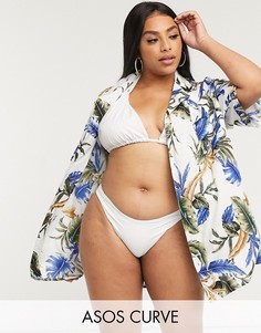 Синяя пляжная рубашка с тропическим принтом ASOS DESIGN curve-Мульти