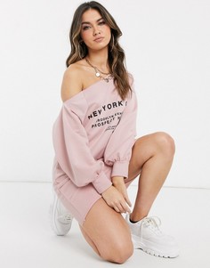 Розовое платье-свитшот мини с принтом ASOS DESIGN-Розовый