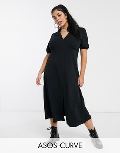 Черное чайное платье миди с воротником ASOS DESIGN Curve-Черный