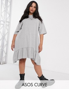 Серое меланжевое свободное платье в стиле oversized ASOS DESIGN Curve-Серый