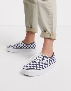 Кеды на платформе в синюю клетку Vans Authentic-Белый