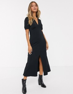 Черное чайное платье миди с воротником ASOS DESIGN-Черный