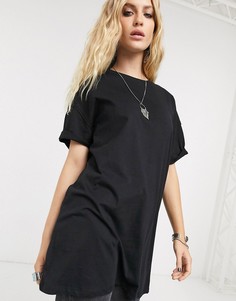 Черная длинная футболка Bershka-Черный