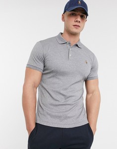 Поло с логотипом серого цвета узкого кроя из хлопка пима Polo Ralph Lauren-Серый