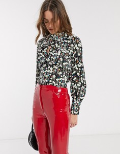 Блузка с перекрученной отделкой и цветочным принтом Topshop-Мульти