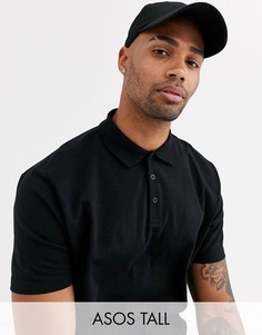 Свободное трикотажное поло черного цвета из органического хлопка ASOS DESIGN Tall-Черный