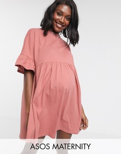 Розовое свободное платье с рукавами-оборками ASOS DESIGN Maternity-Розовый