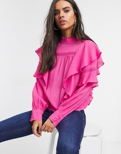 Розовая блузка с высоким воротом и оборками Vero Moda-Розовый