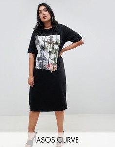 Платье-футболка миди с фотопринтом ASOS DESIGN Curve-Мульти