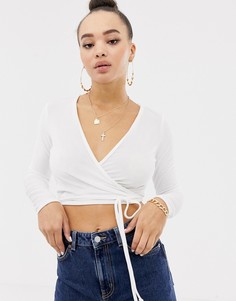 Бархатный кроп-топ кремового цвета с запахом и завязкой спереди Missguided-Фиолетовый