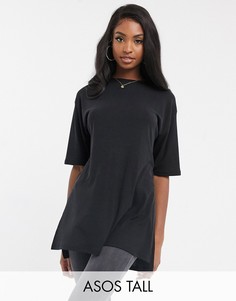 Черная свободная футболка в рубчик с разрезами по бокам ASOS DESIGN Tall-Черный