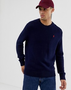 Темно-синий хлопковый джемпер крупной вязки с круглым вырезом Polo Ralph Lauren