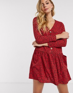 Красное свободное платье на пуговицах с цветочным принтом Influence-Красный