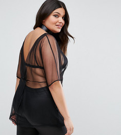Сетчатый топ с узелком сзади ASOS CURVE-Черный
