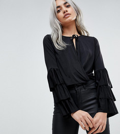 Топ с запахом и оборками на рукавах ASOS PETITE-Черный