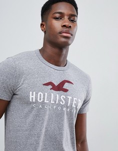 Серая меланжевая футболка с аппликацией-логотипом Hollister-Серый