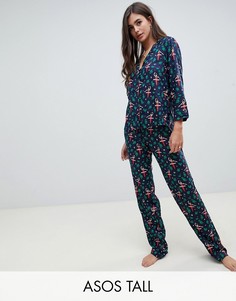 Новогодний пижамный комплект из 100% модала ASOS DESIGN Tall his & hers-Темно-синий