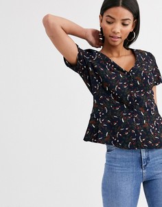 Чайная блузка с цветочным принтом Vila-Темно-синий