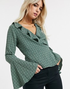 Блузка в горошек с эффектом металлик и запахом Glamorous-Зеленый