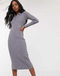 Трикотажное платье-поло миди Fashion Union-Серый