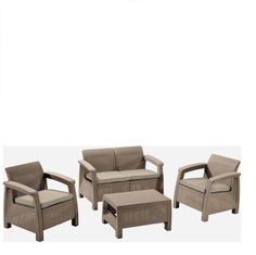 Комплект мебели с диваном Afina Yalta 2set AFM-1020B Beige/Cappuccino (имитация ротанга)