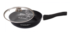 Сковорода антипригарная литая 24см съемн/руч стекляная крышка Titanium pro Kukmara