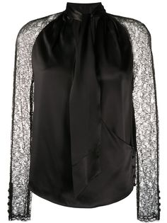 Jonathan Simkhai атласная блузка с кружевными рукавами