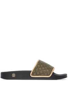 Balmain Calypso logo-embroidered quilted leather slides