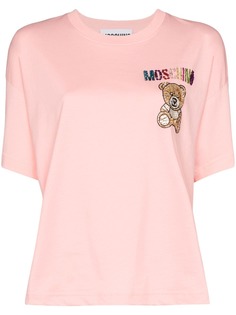Moschino футболка с логотипом из кристаллов