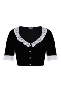 Бархатный топ с контрастной отделкой Miu Miu