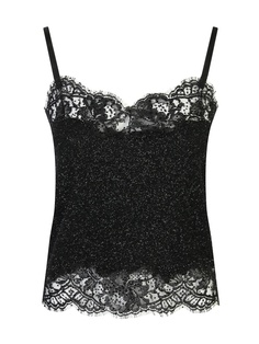 Черный топ с кружевом и стразами Ermanno Scervino