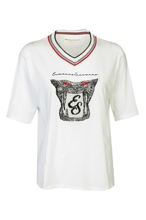 Белая футболка с V-вырезом и логотипом Ermanno Scervino