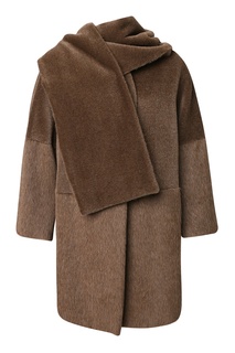 Коричневое комбинированное пальто с шарфом Marina Rinaldi