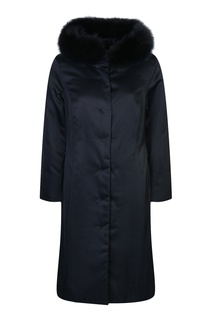 Темно-синее пальто с меховой отделкой Marina Rinaldi