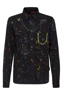 Черная джинсовая рубашка с брызгами краски Philipp Plein