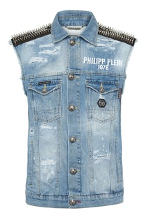 Голубой джинсовый жилет с шипами Philipp Plein