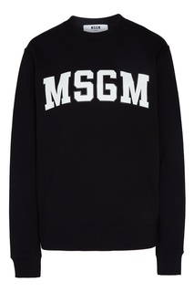 Черный свитшот с белым логотипом Msgm