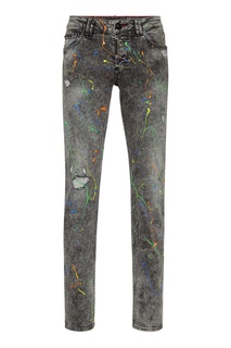 Серые джинсы с брызгами краски Philipp Plein