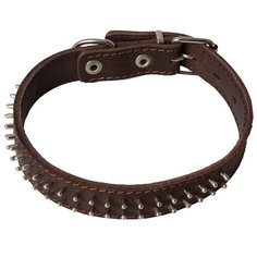 Ошейник КАСКАД Кожаный двойной с шипами-ёж 21-27 см коричневый
