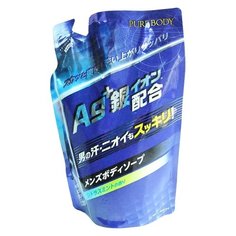 Гель для душа Mitsuei Pure Body с микрочастицами серебра с ароматом цитруса и мяты, сменный блок, 400 мл