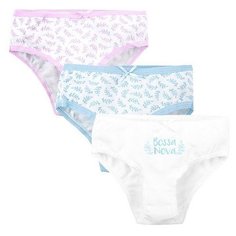 Трусики Bossa Nova 3 шт., размер 34, белый / голубая веточка / розовая веточка
