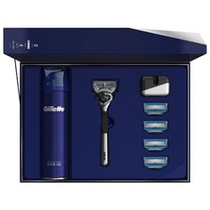 Набор Gillette подарочный: подставка, гель для бритья Fusion Ultra Sensitive 200 мл, бритвенный станок Fusion5 ProShield Chill Flexball ограниченная серия с хромированной ручкой