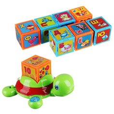 Интерактивная развивающая игрушка Азбукварик Черепашка Умняшка с кубиками зеленый/красный