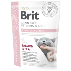 Корм для кошек Brit Veterinary Diet беззерновой, при аллергии, с лососем и с горошком 400 г