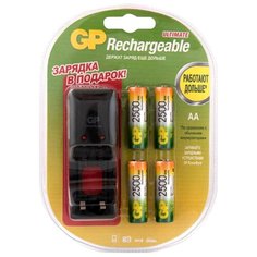 Аккумулятор Ni-Mh 2500 мА·ч GP Rechargeable 2500 Series AA + зарядное устройство 4 шт блистер