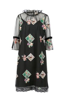 Платье свободного кроя с вышивкой и нашивками Vera Moni